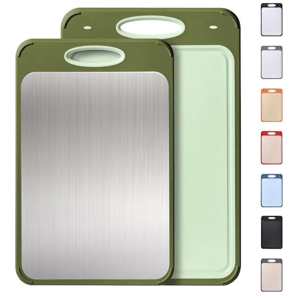 Stainless Steel  (2-Pack) — Metal Cutting Board & Thick Solid Wood Cutting Board